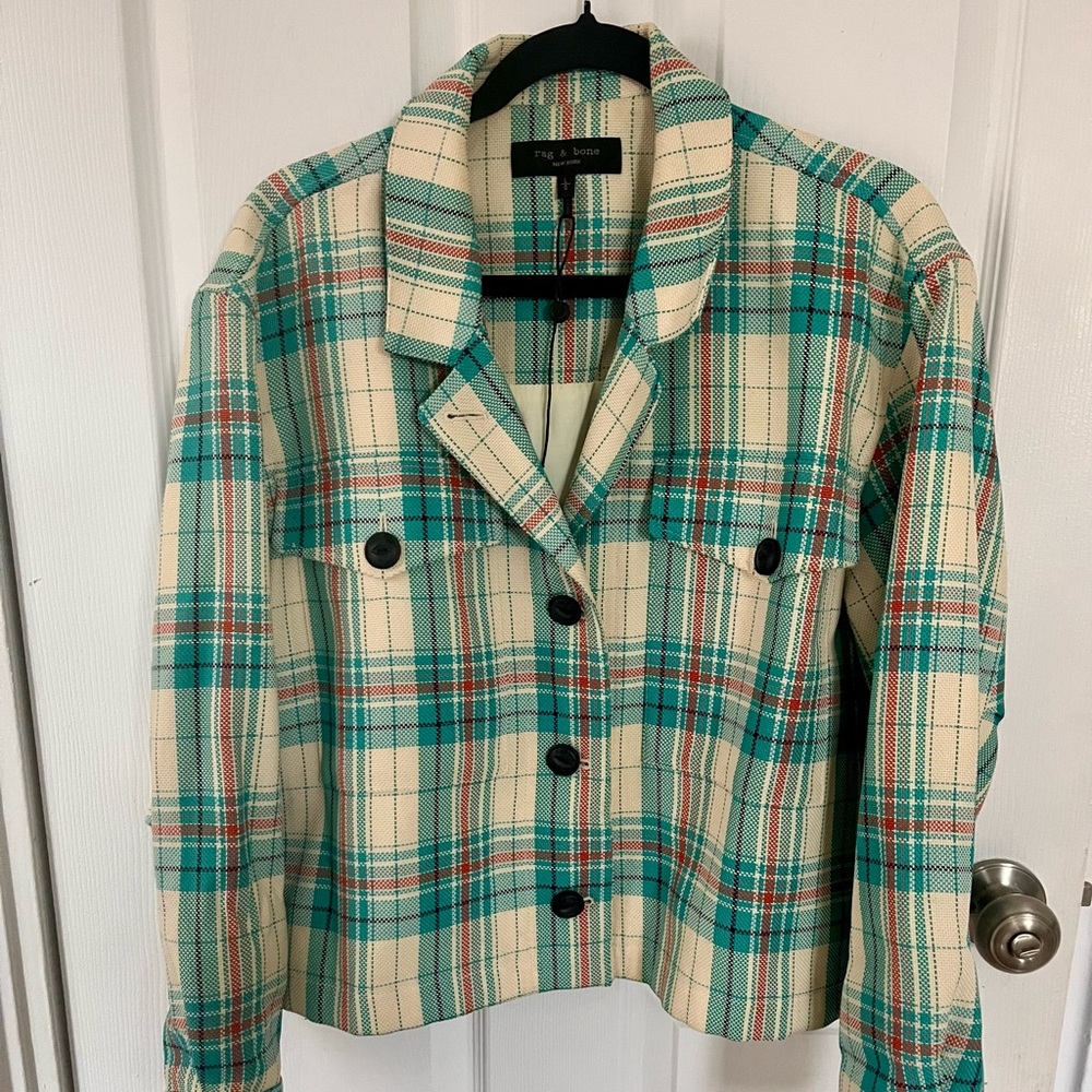 Rag & Bone Cream and Green Plaid Blazer
